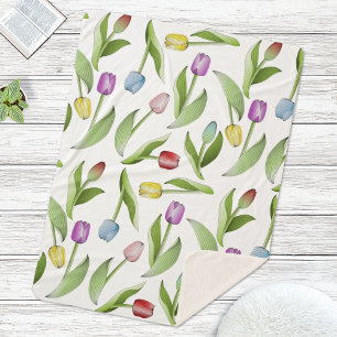 Moderne Kleurrijke Tulp Bloemmotief Sherpa Deken