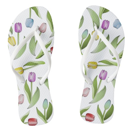 Moderne Kleurrijke Tulp Bloemmotief Teenslippers (Voetbed)
