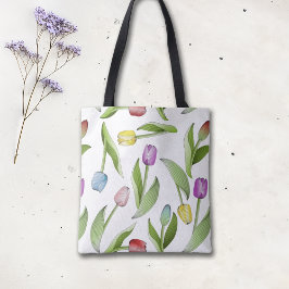 Moderne Kleurrijke Tulp Bloemmotief Tote Bag