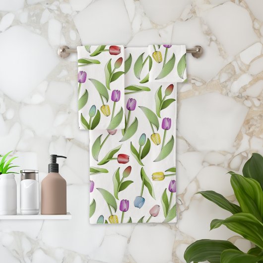 Moderne Kleurrijke Tulp Bloempatroon Bad Handdoek