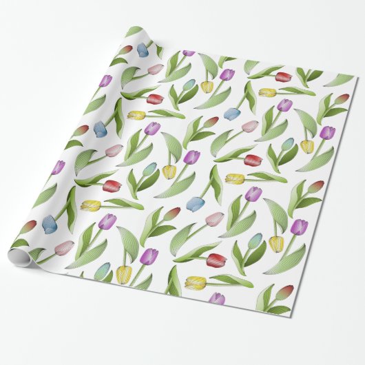 Moderne kleurrijke tulp cadeaupapier (Uitgerold)