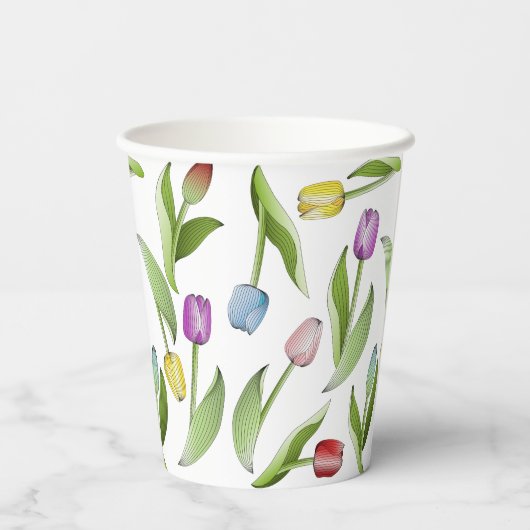 Moderne kleurrijke tulp papieren bekers (Achterkant)