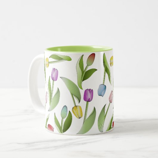 Moderne kleurrijke tulp tweekleurige koffiemok (Voorkant links)