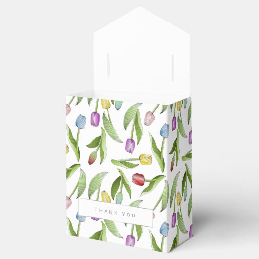 Moderne kleurrijke tulpenbloem bedankt feest bedankdoosjes (Geopend)