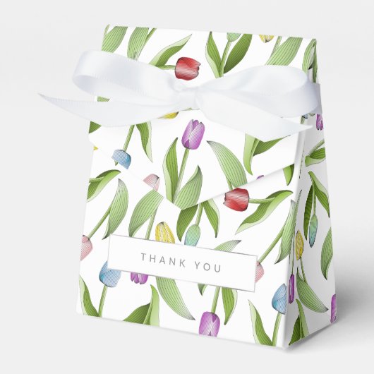 Moderne kleurrijke tulpenbloem bedankt feest bedankdoosjes (Voorkant Zijde)