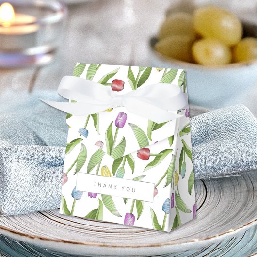 Moderne kleurrijke tulpenbloem bedankt feest bedankdoosjes