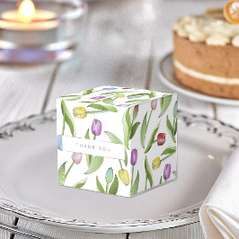 Moderne kleurrijke tulpenbloem bedankt feest bedankdoosjes