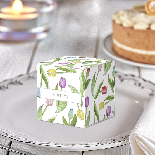 Moderne kleurrijke tulpenbloem bedankt feest bedankdoosjes