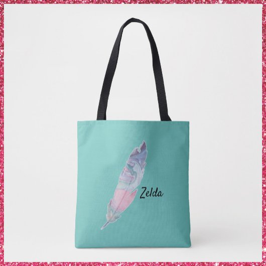 Moderne kleurrijke turquoise en roze doezelaar tote bag