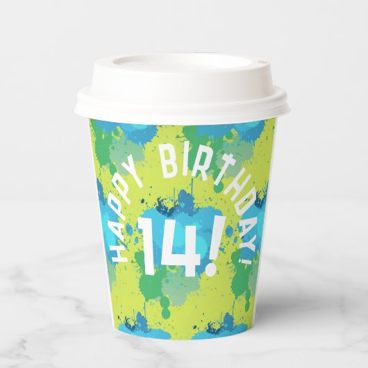 Moderne Kleurrijke Turquoise Paintball Paint Splat Papieren Bekers (Voorkant)