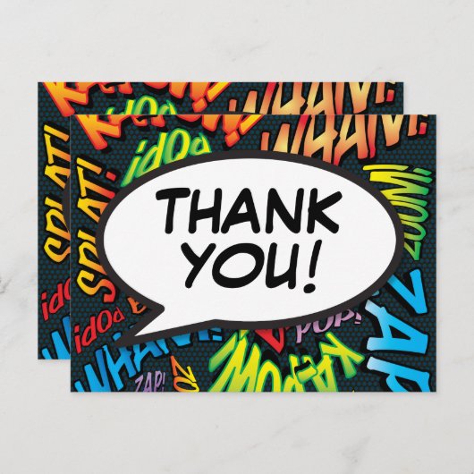 Moderne kleurrijke typografie Dank u Aankondigingskaart (Voorkant / Achterkant)