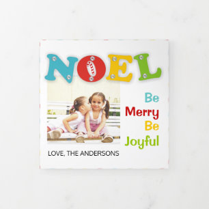 Moderne kleurrijke typografie Noel kerstfoto Drieluik Wenskaart