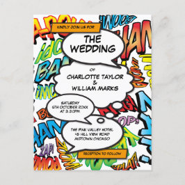 Moderne Kleurrijke Typografische Plezierige Comic Uitnodiging Briefkaart