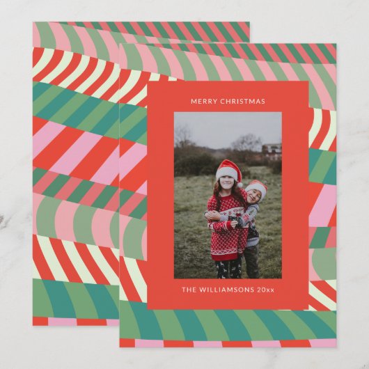 Moderne Kleurrijke Unieke Rode Groene Roze Foto Feestdagenkaart (Voorkant / Achterkant)
