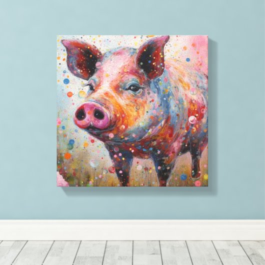 Moderne Kleurrijke Varkenskunst Canvas Afdruk (Insitu (Houten vloer))