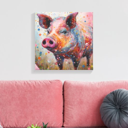 Moderne Kleurrijke Varkenskunst Canvas Afdruk (Insitu (Woonkamer))