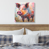 Moderne Kleurrijke Varkenskunst Canvas Afdruk (Insitu (Slaapkamer))