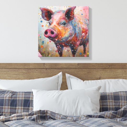 Moderne Kleurrijke Varkenskunst Canvas Afdruk (Insitu (Slaapkamer))