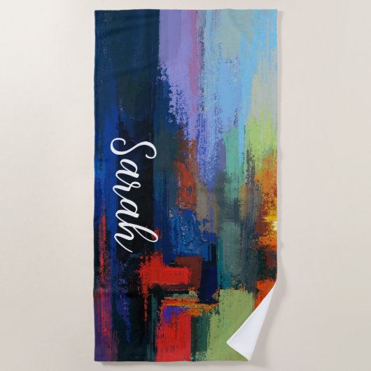 Moderne kleurrijke verfborstel Abstracte geschenke Strandlaken (Voorkant)