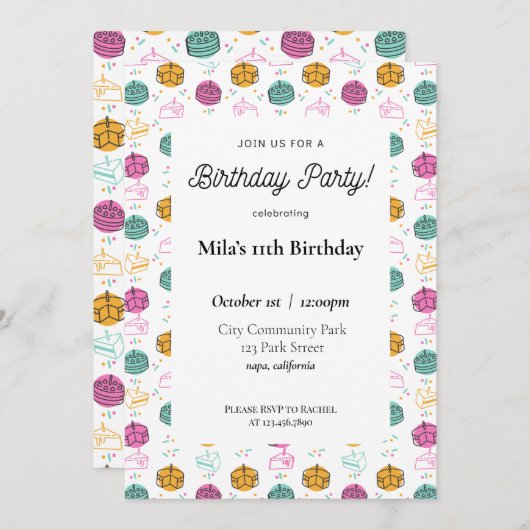 Moderne kleurrijke verjaardag uitnodiging (Voorkant / Achterkant)