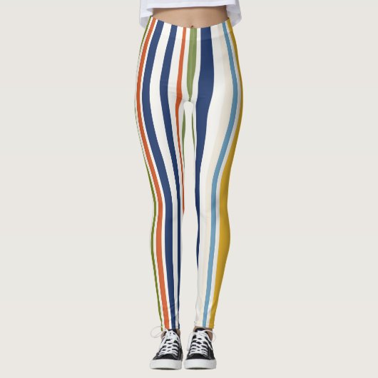 Moderne Kleurrijke Verticale Streeppatroon Leggings (Voorkant)