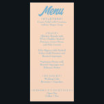Moderne Kleurrijke Vetgedrukte Minimale Retro Unie Menu<br><div class="desc">Een kleurrijke retro funky moderne perzik gele bruiloft diner menu. Met een chique sjabloon ontwerp van boho  perzik achtergrond en blauw vet typografie. Perfect en passend bij de hele suite.</div>