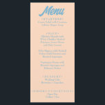 Moderne Kleurrijke Vetgedrukte Minimale Retro Unie Menu<br><div class="desc">Een kleurrijke retro funky moderne perzik gele bruiloft diner menu. Met een chique sjabloon ontwerp van boho  perzik achtergrond en blauw vet typografie. Perfect en passend bij de hele suite.</div>