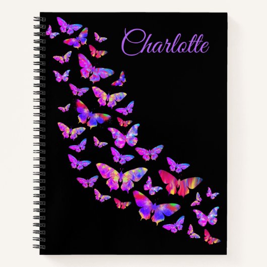 Moderne Kleurrijke Vlinderpatroon Custom Name Notitieboek (Voorkant)