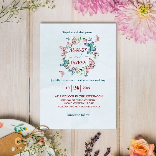 Moderne kleurrijke Vlinders bruiloft uitnodiging