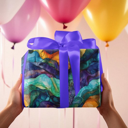 Moderne Kleurrijke Vloeibare Kunst Schilderen Alco Cadeaupapier