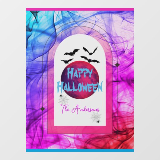 Moderne kleurrijke Volle Maan Spooky Happy Hallowe Raamsticker (Vel)