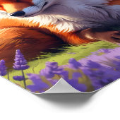 Moderne kleurrijke vos in een levendig lavendelvel poster (Hoek)