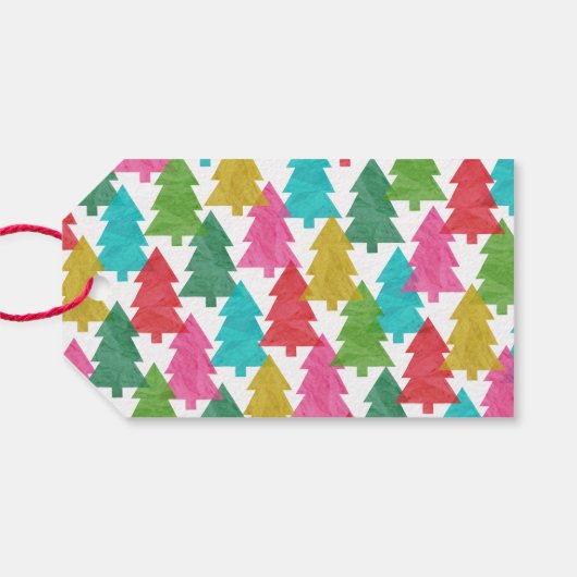 Moderne Kleurrijke Vreugde Kerstbomen Cadeaulabel (Achterkant Horizontaal)