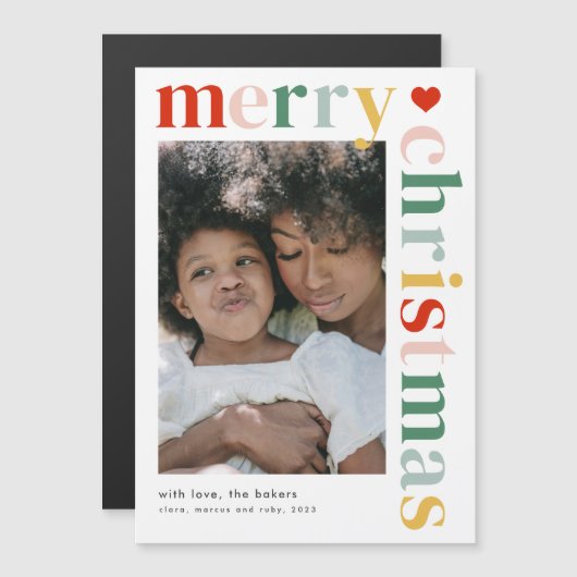 Moderne kleurrijke vrolijke kerst fotomagneet Kaar (Voorkant / Achterkant)
