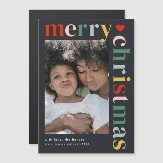 Moderne kleurrijke vrolijke kerst fotomagneet Kaar (Voorkant / Achterkant)