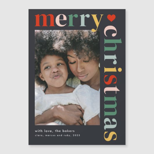 Moderne kleurrijke vrolijke kerst fotomagneet Kaar (Voorkant)