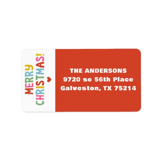 Moderne Kleurrijke Vrolijke Kerstmis Etiket (Voorkant)