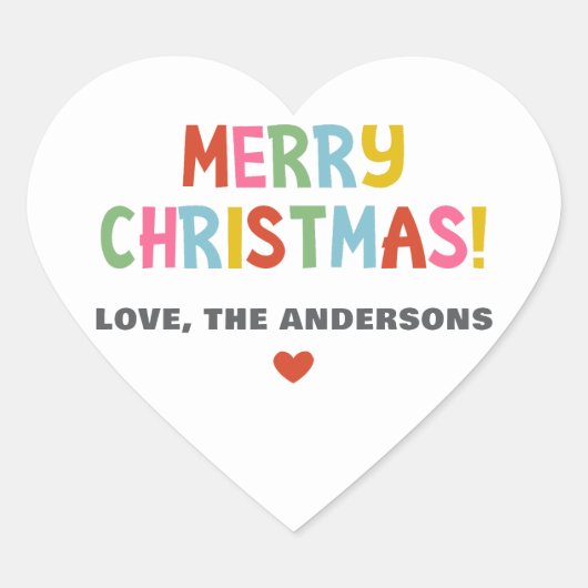 Moderne Kleurrijke Vrolijke Kerstmis Hart Sticker (Voorkant)