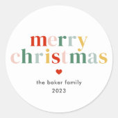 Moderne Kleurrijke Vrolijke Kerstmis Ronde Sticker (Voorkant)