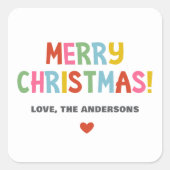 Moderne Kleurrijke Vrolijke Kerstmis Vierkante Sticker (Voorkant)