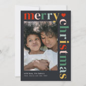 Moderne Kleurrijke Vrolijke Kerstmisfoto Feestdagenkaart (Voorkant)