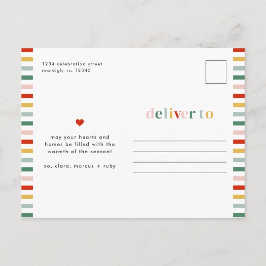 Moderne Kleurrijke Vrolijke Kerstmisfoto Feestdagenkaart (Achterkant)