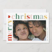 Moderne Kleurrijke Vrolijke Kerstmisfoto Feestdagenkaart (Voorkant)