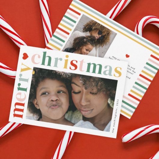 Moderne Kleurrijke Vrolijke Kerstmisfoto Feestdagenkaart