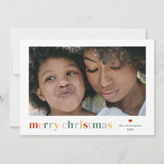 Moderne Kleurrijke Vrolijke Kerstmisfoto Feestdagenkaart (Voorkant)