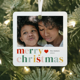 Moderne Kleurrijke Vrolijke Kerstmisfoto Metalen Ornament