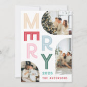 Moderne kleurrijke vrolijke typografie drie foto b feestdagenkaart (Voorkant)