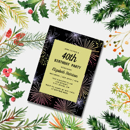 Moderne Kleurrijke Vuurwerk Gouden Zwarte Verjaard Kaart