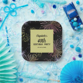 Moderne Kleurrijke Vuurwerk Gouden Zwarte Verjaard Papieren Bordje (Feest)