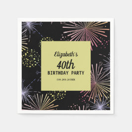 Moderne Kleurrijke Vuurwerk Gouden Zwarte Verjaard Servet
